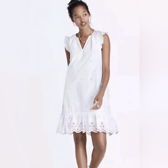 Madewell women XS white eyelet garden summer dress lined costal cowgirl boho - Picture 2 of 14